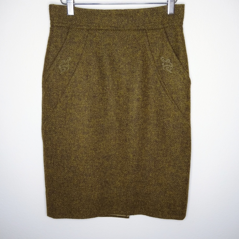 BURBERRY OLIVE GREEN HIGH WAISTED PENCIL SKIRT 40 - Picture 1 of 6